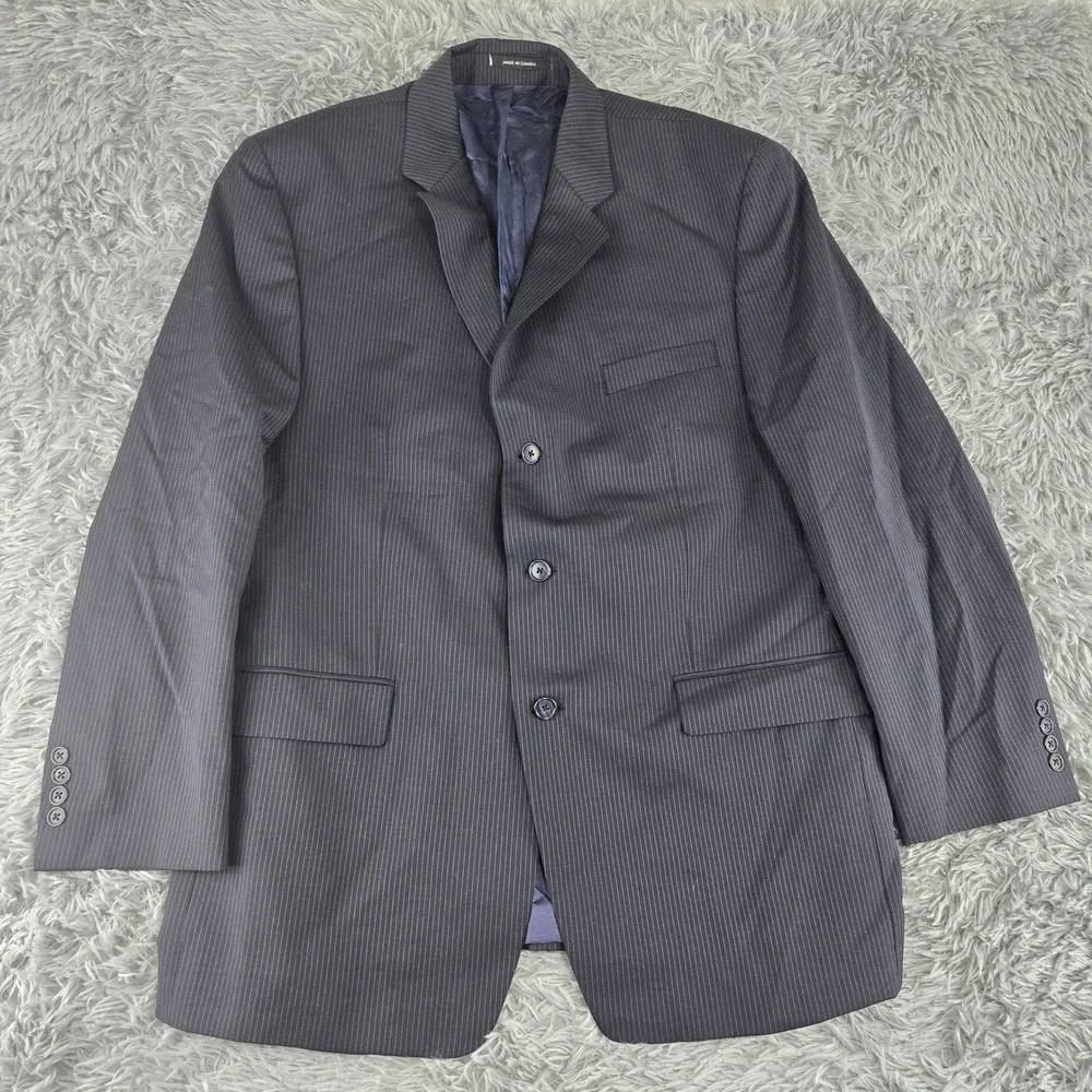 Calvin Klein Mens 44R Black‎ Pinstripe 100% Wool 3-Button Blazer L515256B